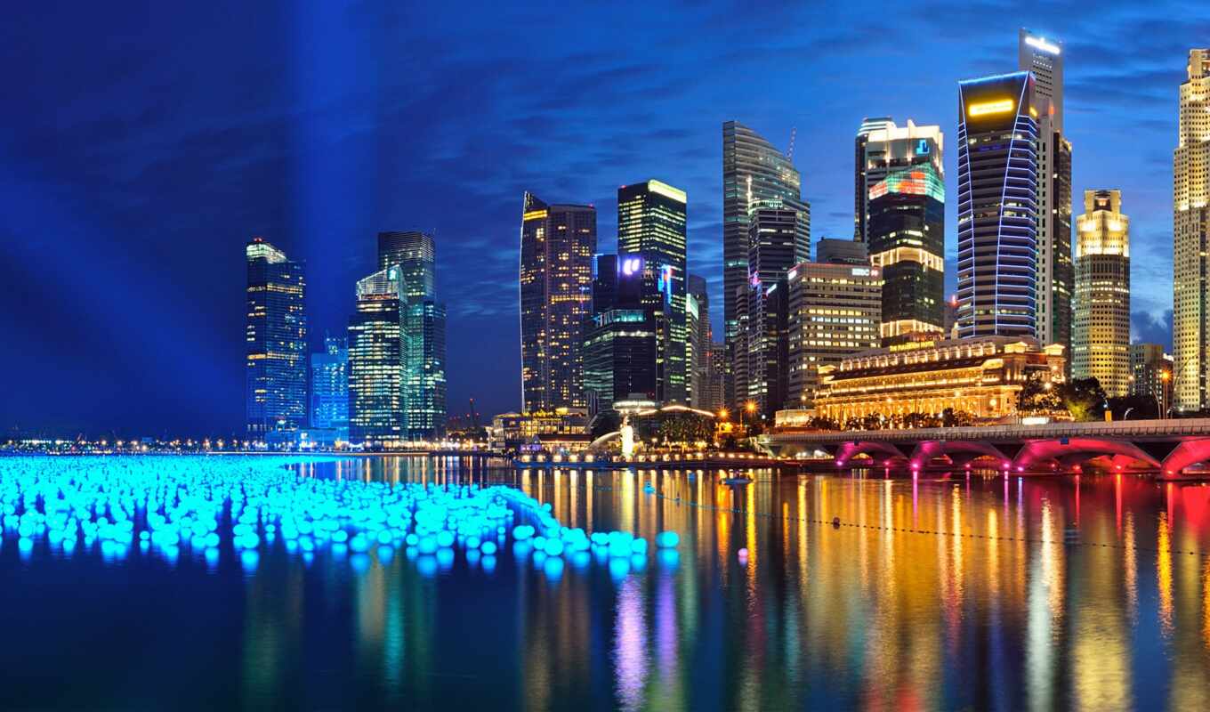 windows, город, ночь, города, здания, bay, панорама, туры, singapore, ios