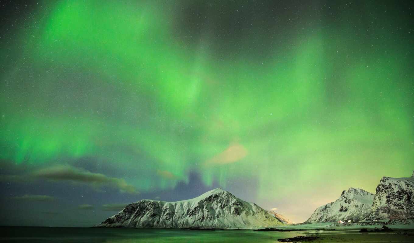 гора, огни, норвегия, aurora, northern