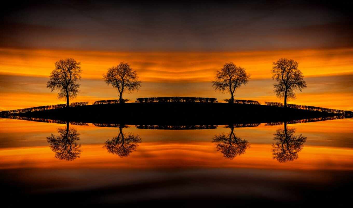 high, mirrors, pictures, sunset, water, reflection