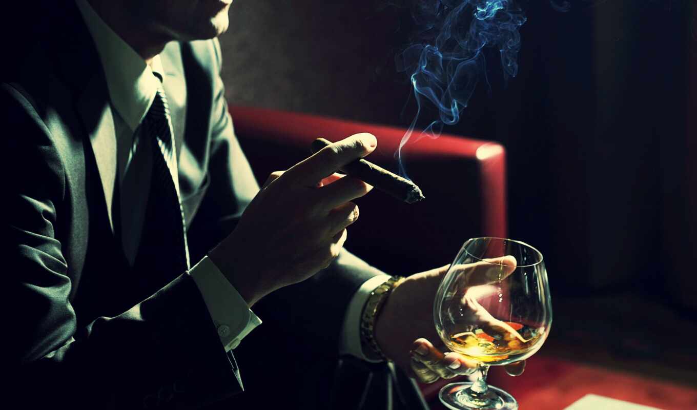 коньяк, сигара, дым, мужчина, glass, drinking, smoking, 