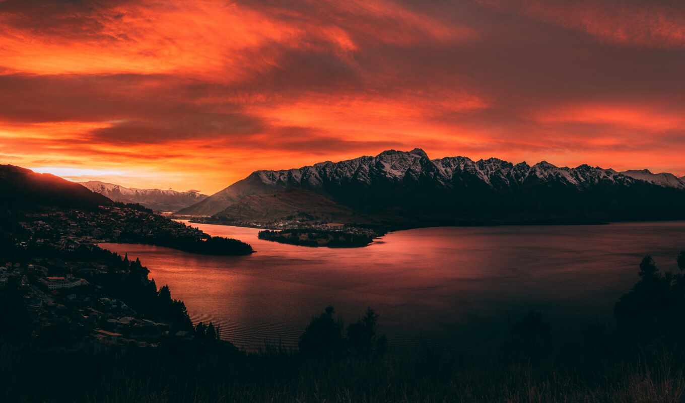 lake, ipad, sunset, mountain, human, with, port, heart