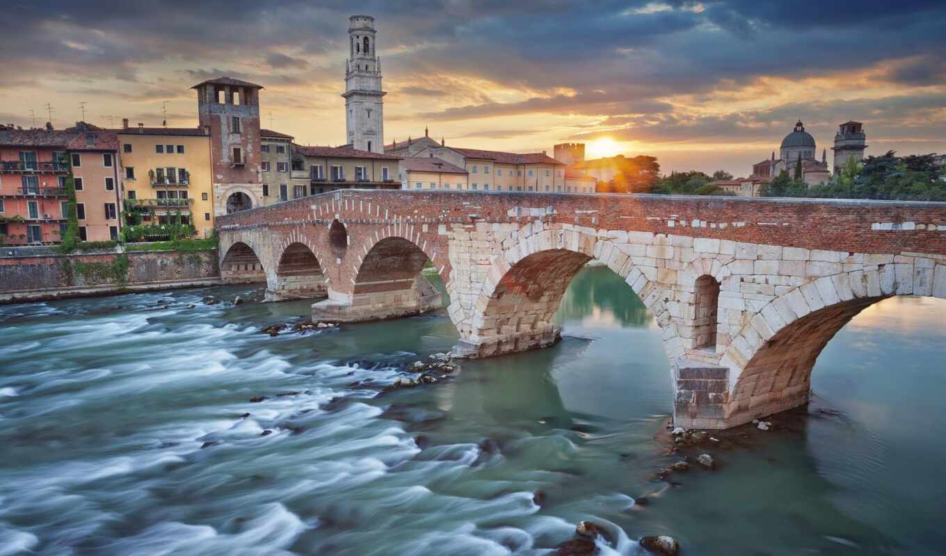 city, Bridge, roman, Verona, pazlyi