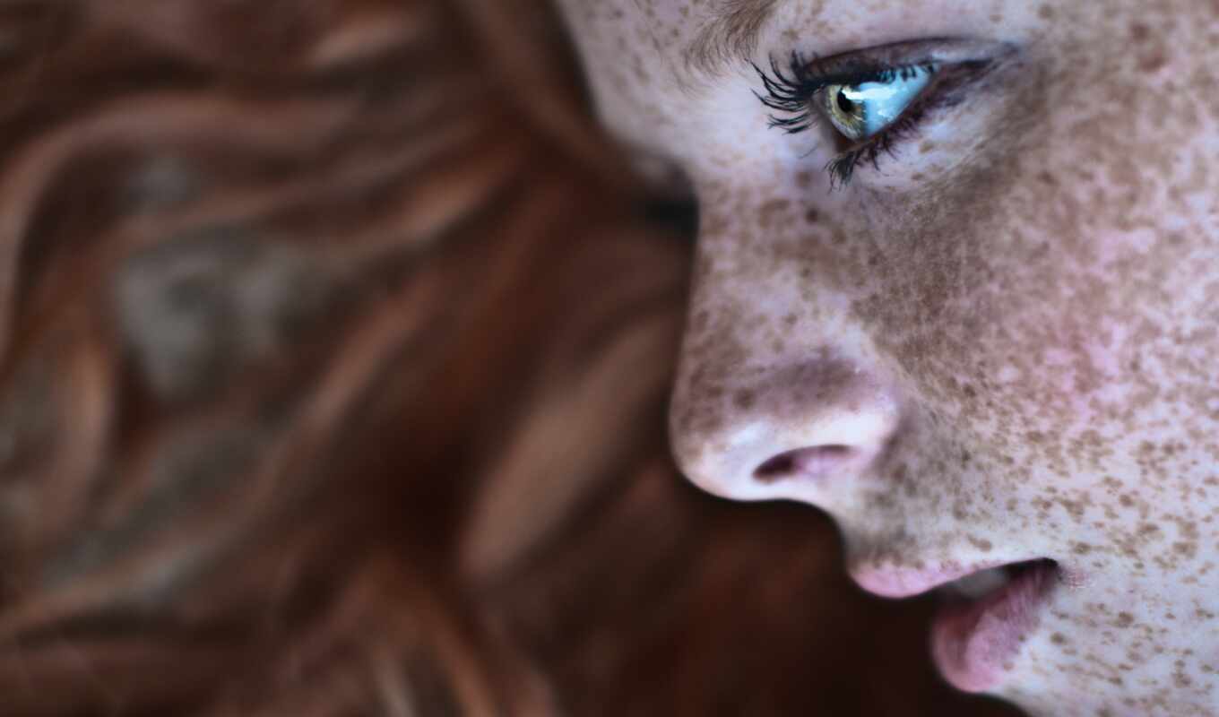 девушка, глаза, redhead, freckles