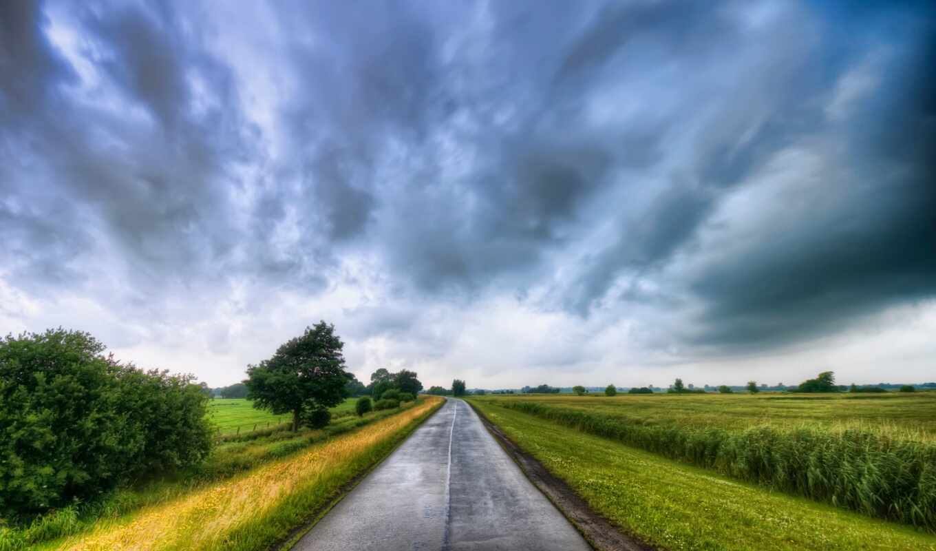 rain, road, landscape, natural