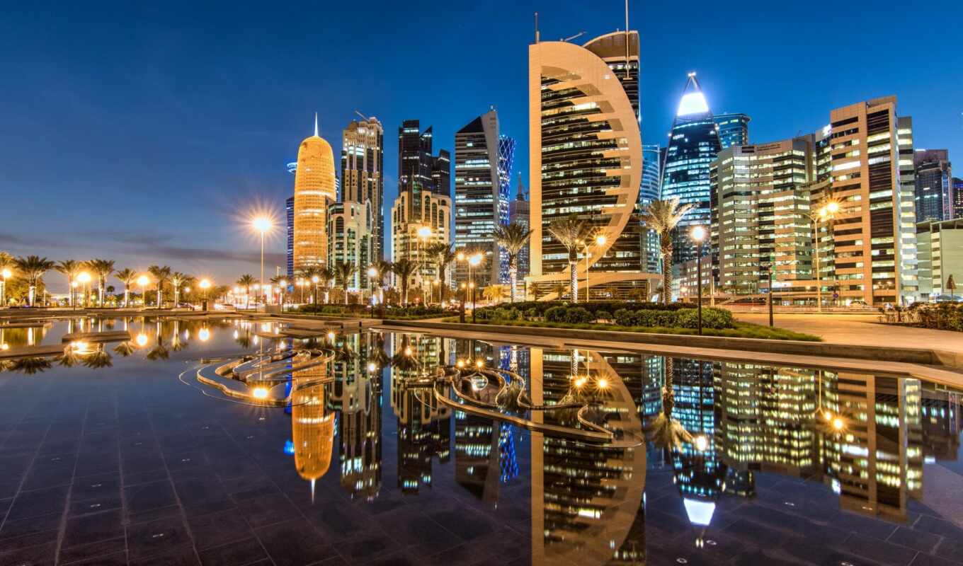 фото, город, ночь, недвижимость, качество, отражение, real, qatar, doha, doha