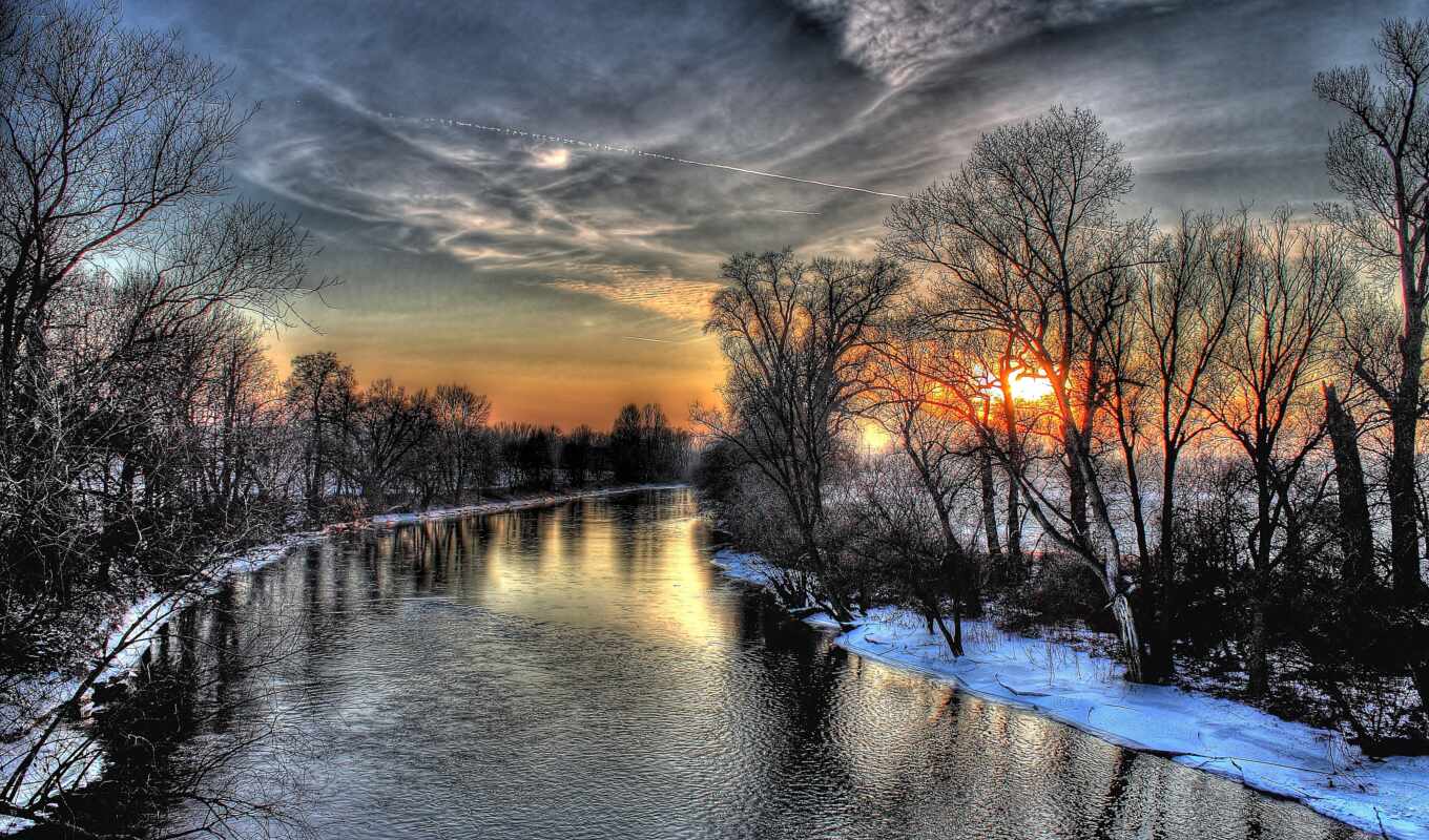 sun, закат, winter, гора, красивый, река, smartphone