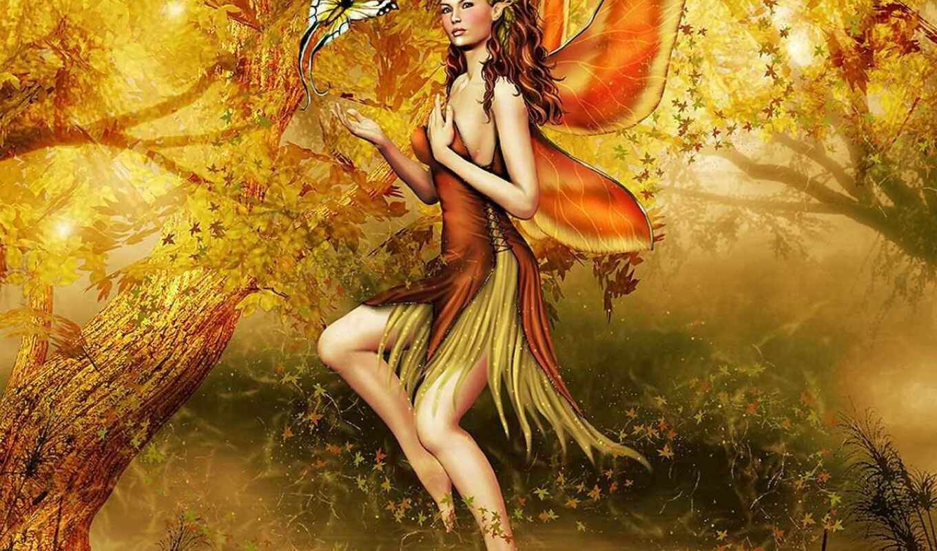 девушка, fantasy, крыльями, бабочки