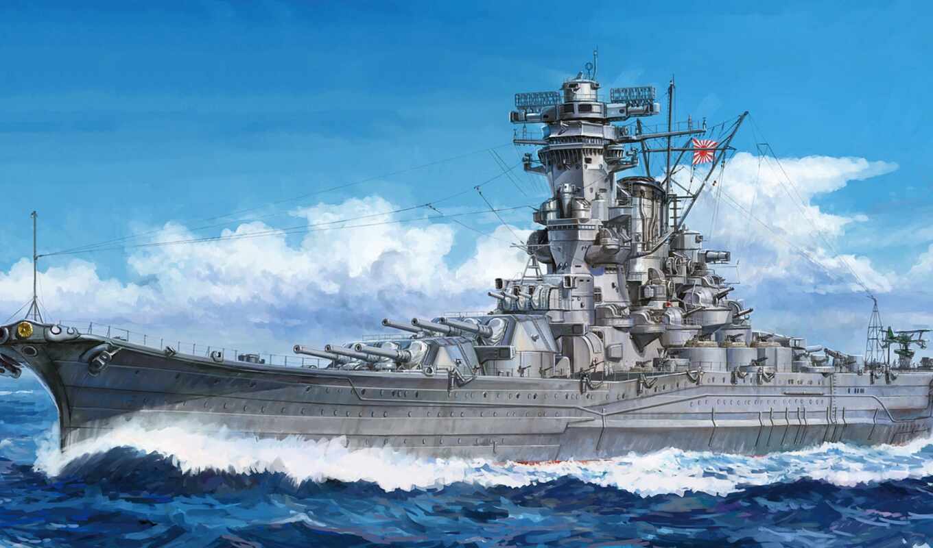 корабль, вид, модель, japanese, битва, военный, battleship, drawing, musasit