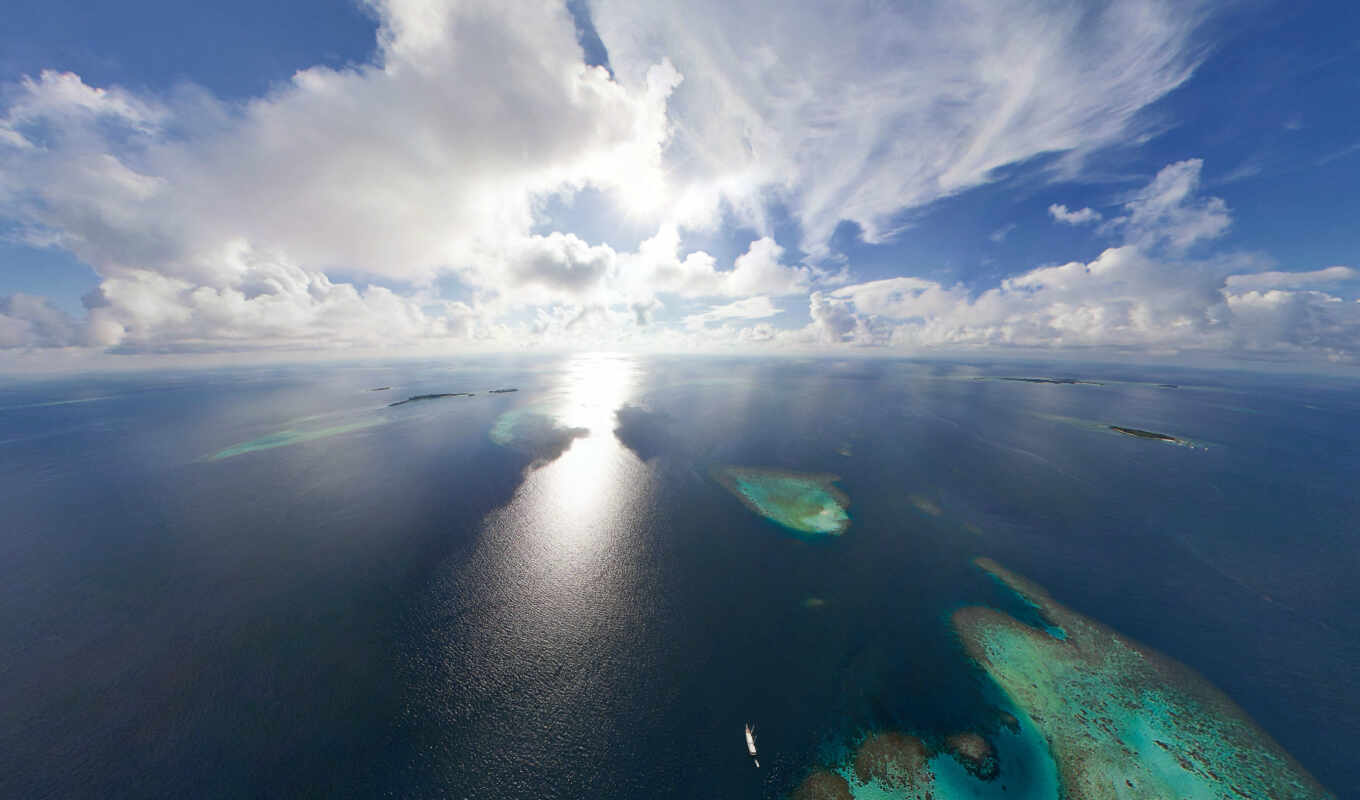 sun, ocean, горизонт, maldives, острова, oblaka, бескрайний
