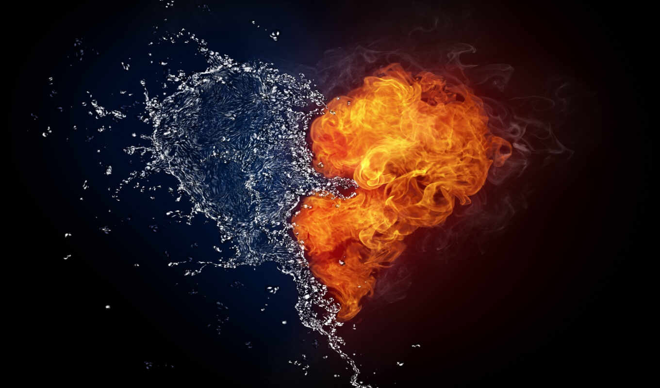 water, fire, heart