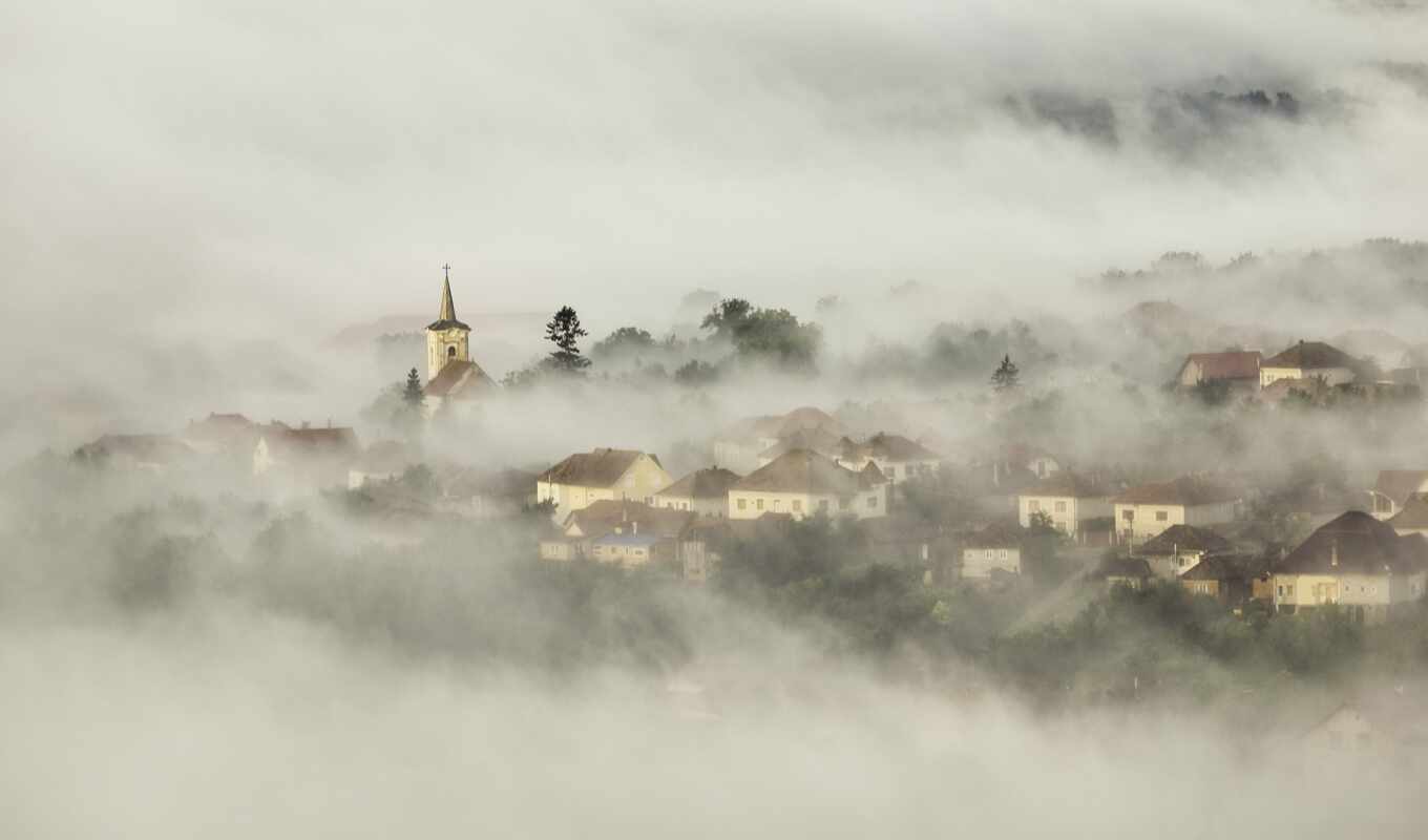 house, рассвет, утро, деревня, туман, amazon, church