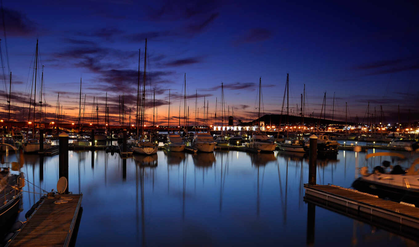 photo, city, night, evening, beautiful, port, even, yacht