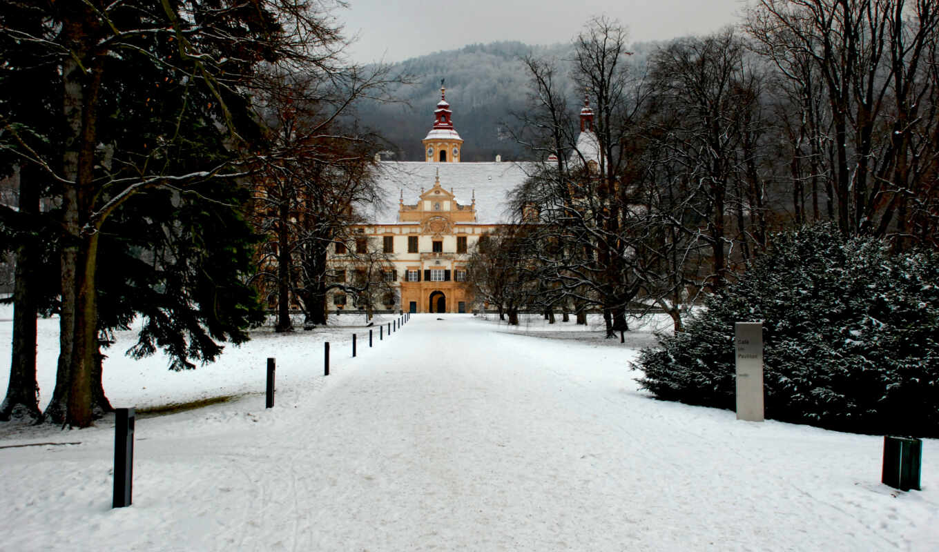 winter, forest, Austria, castle, palace, graz, austrian