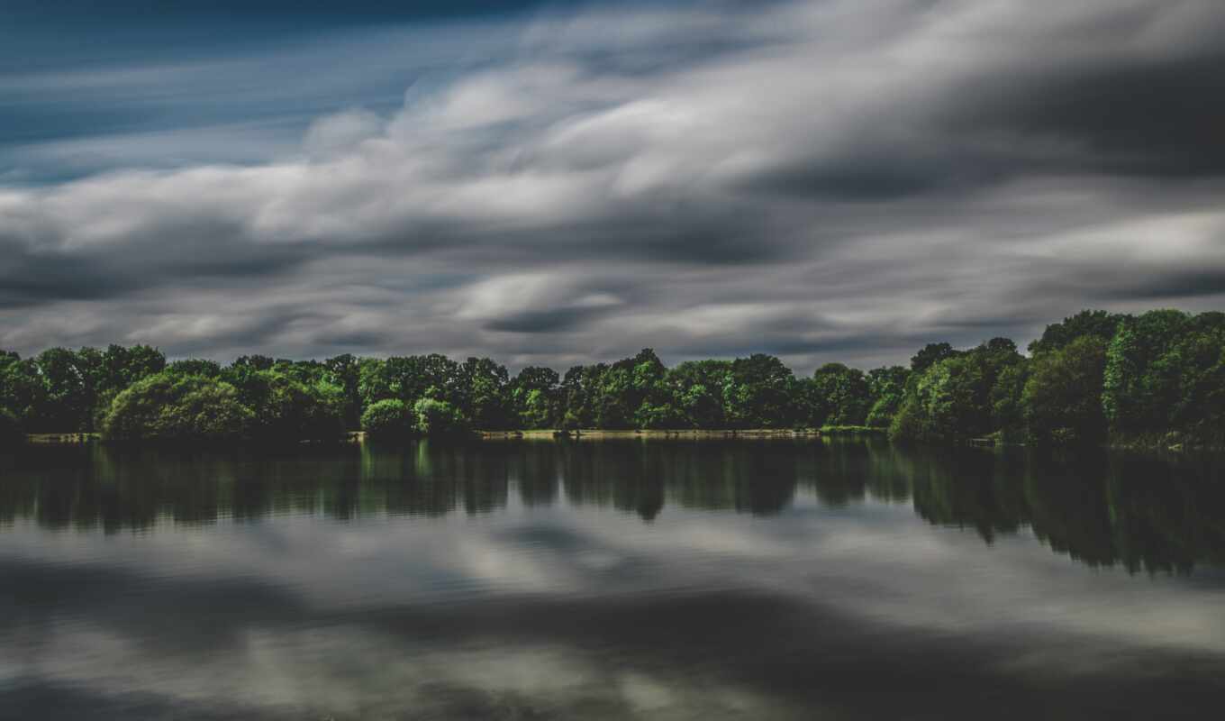 озеро, природа, облако, pantalla, trees, nublado