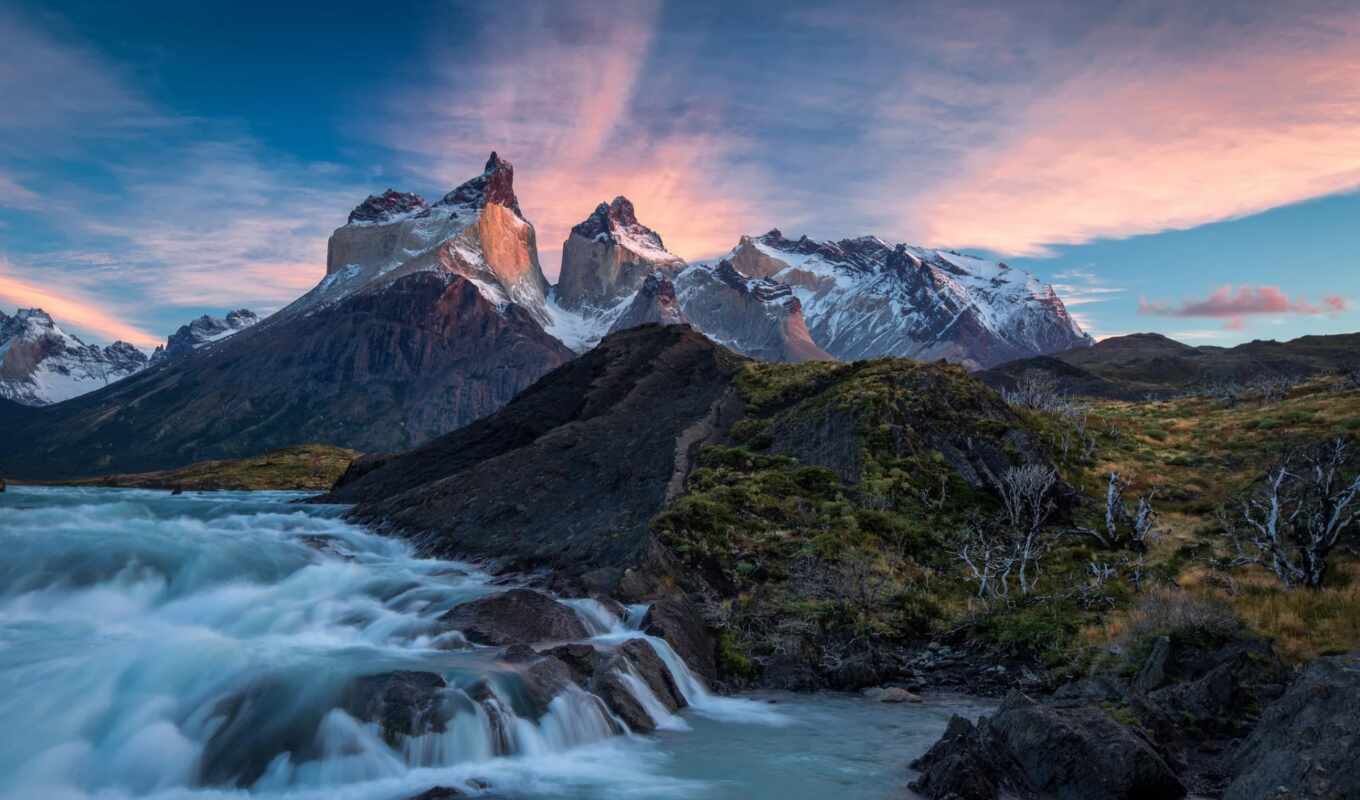 природа, гора, del, park, paine, chile, patagonia, national, torre