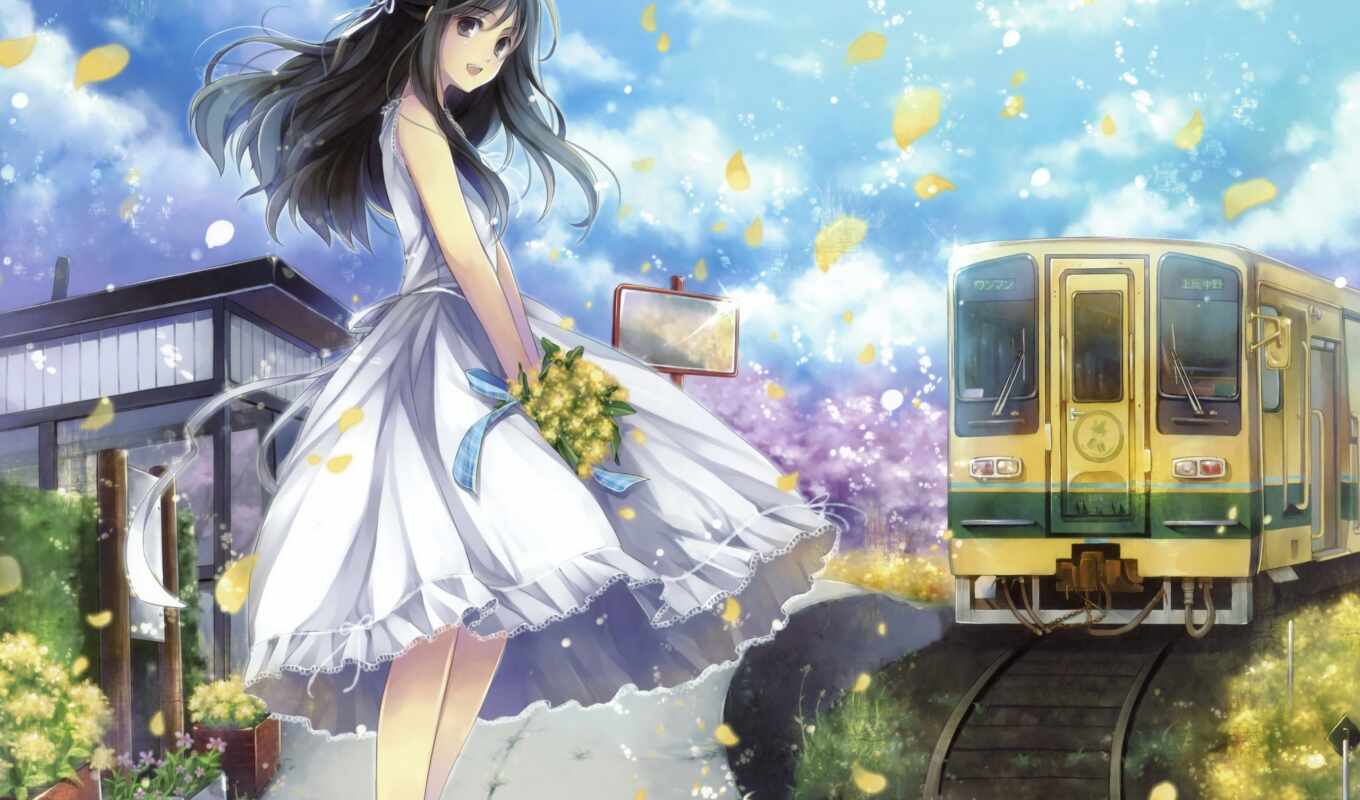 цветы, anime, поезд, anim