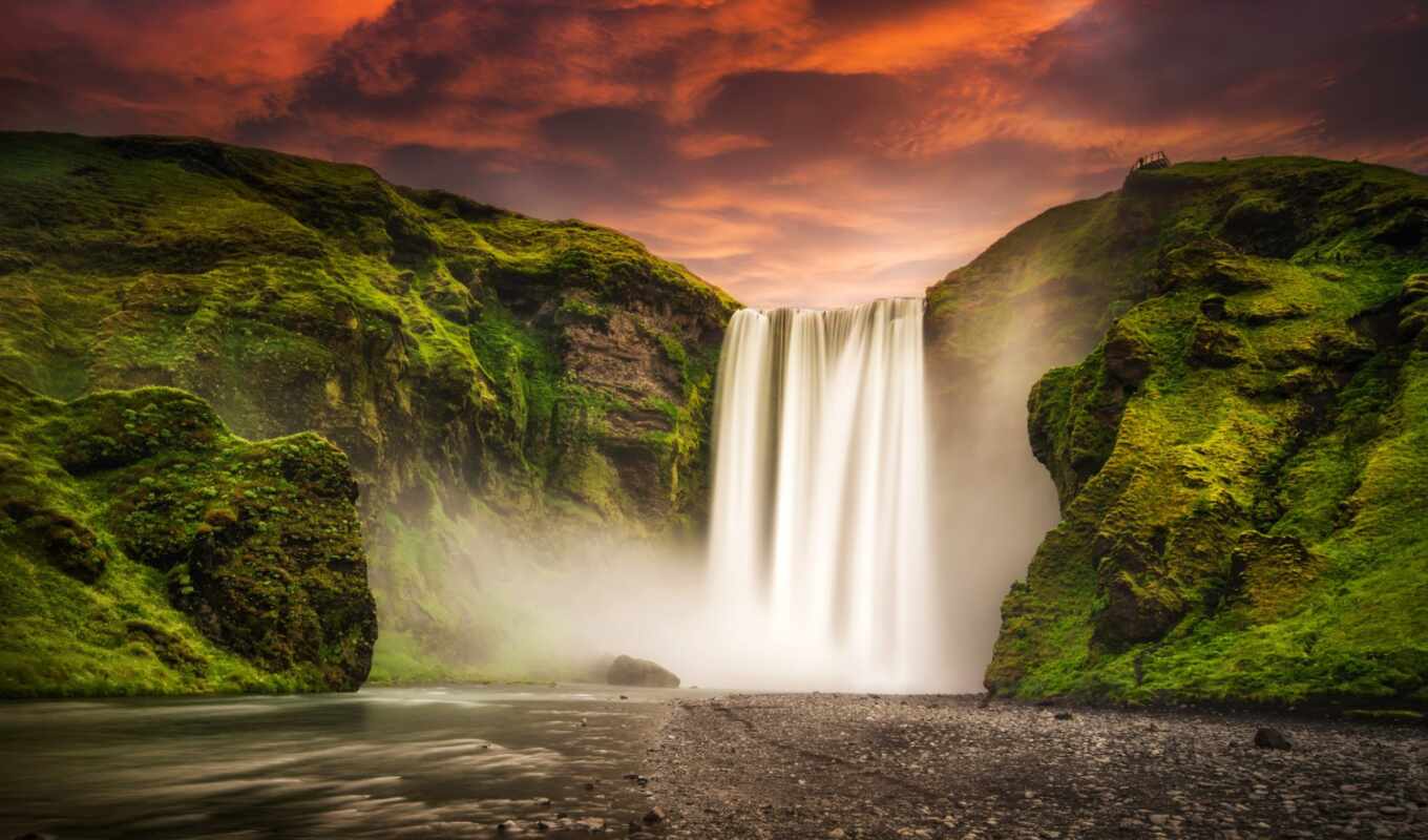 водопад, iceland, исландии, skogafos, skógafoss