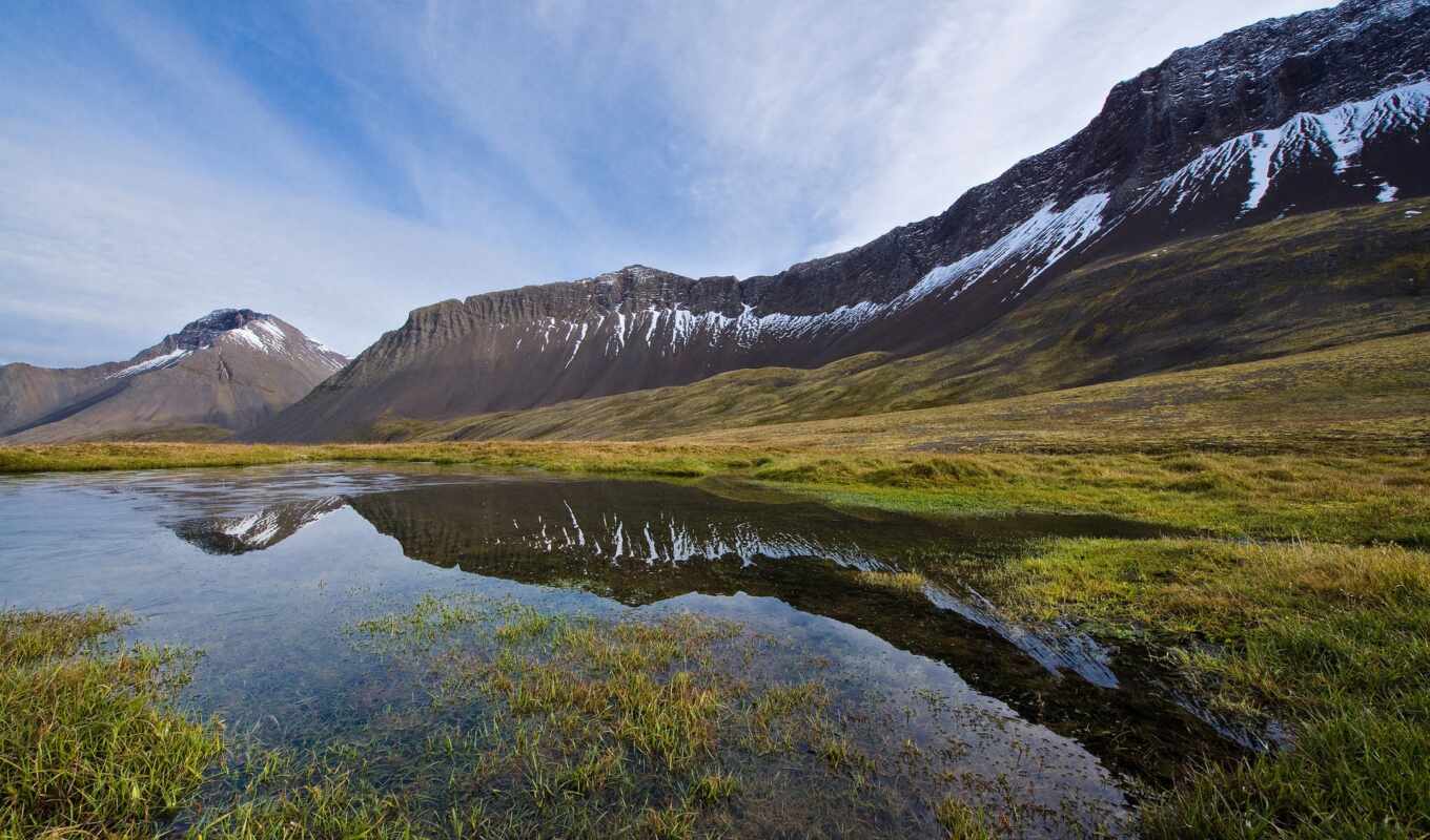 lake, sky, mountain, cloud, iceland, valley