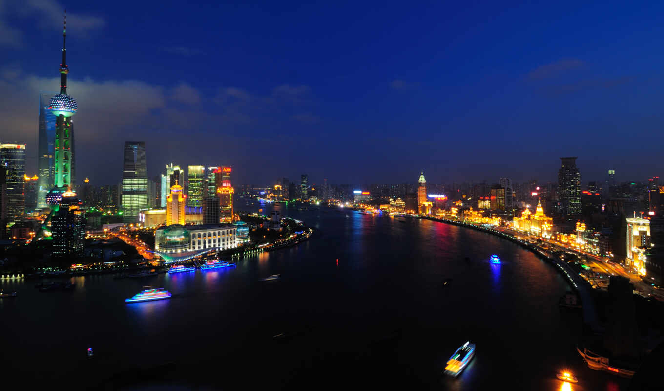 широкоформатные, красивые, города, shanghai, bund