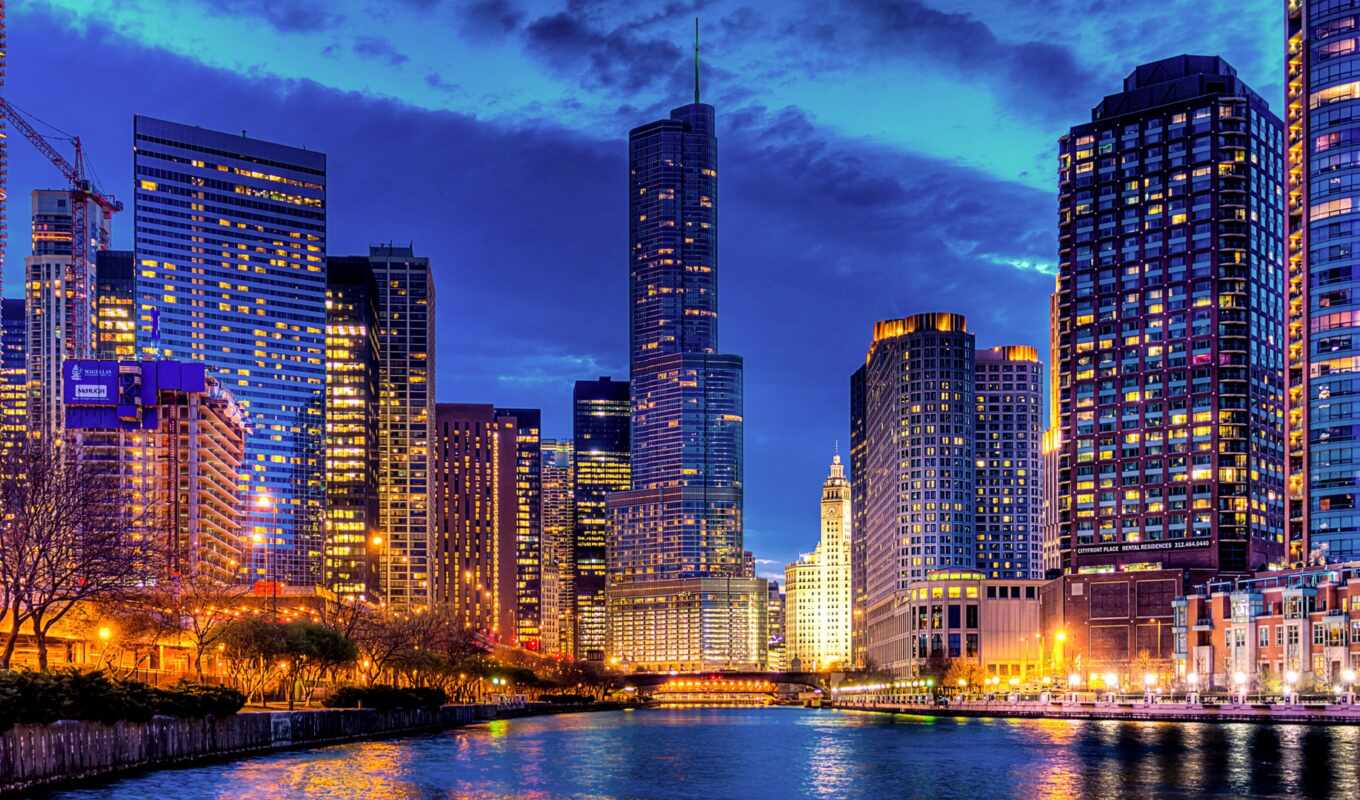 city, evening, skyscrapers, USA, tower, illinois, chicago, turret, trump, trump, streeterville
