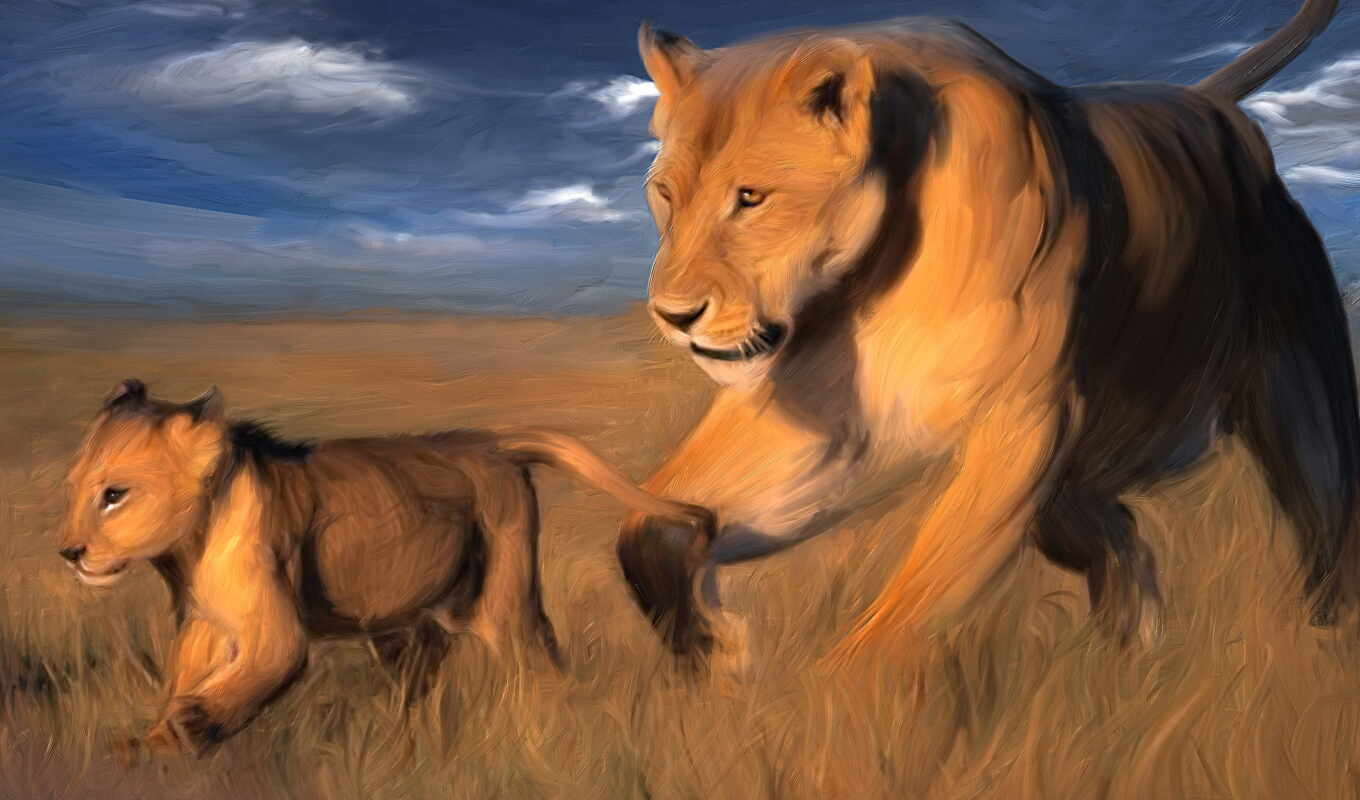 nature, art, picture, paint, drawing, lion, painting, wild, animal, lions, canvas