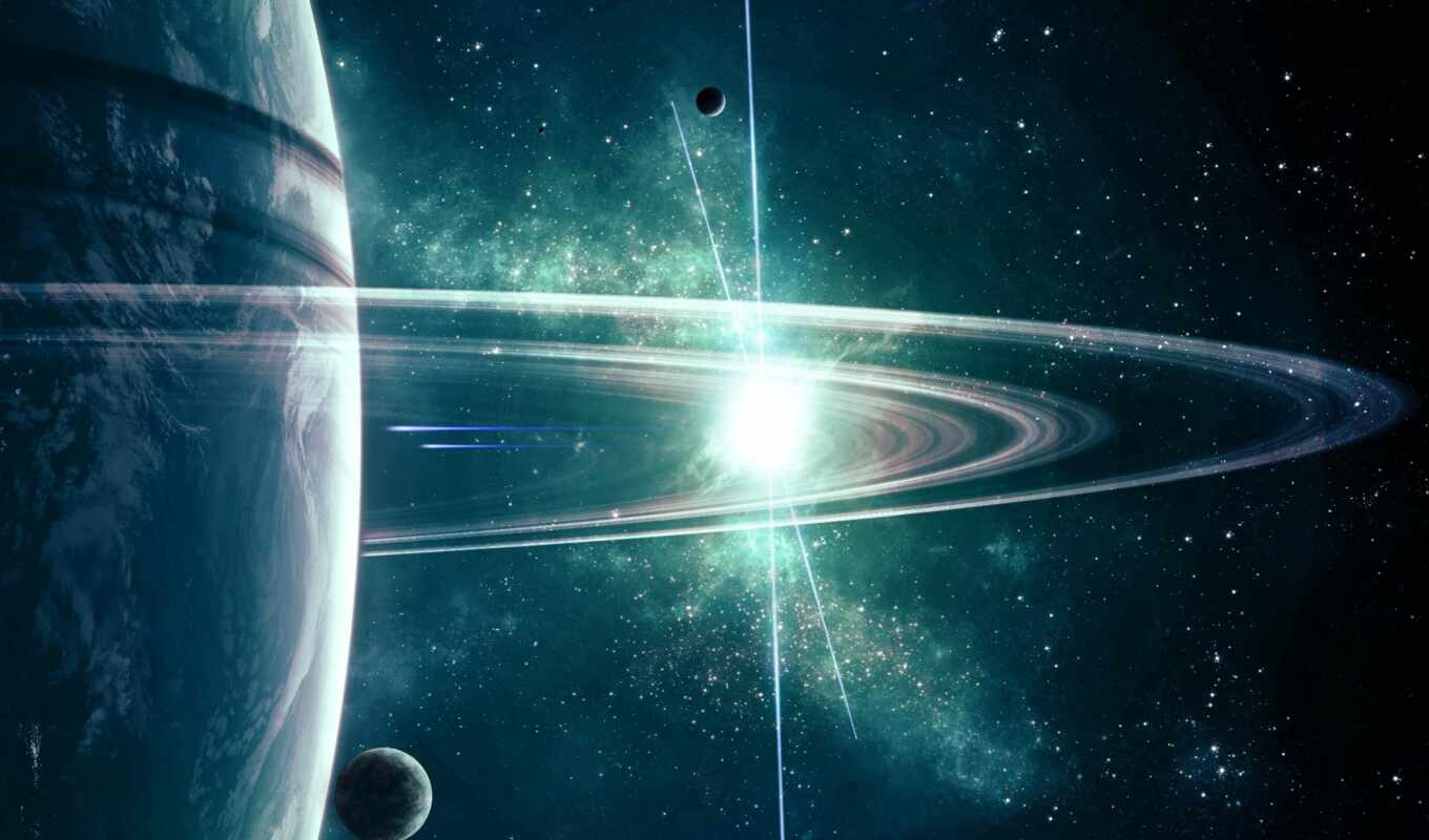 space, ring, planet, star, art