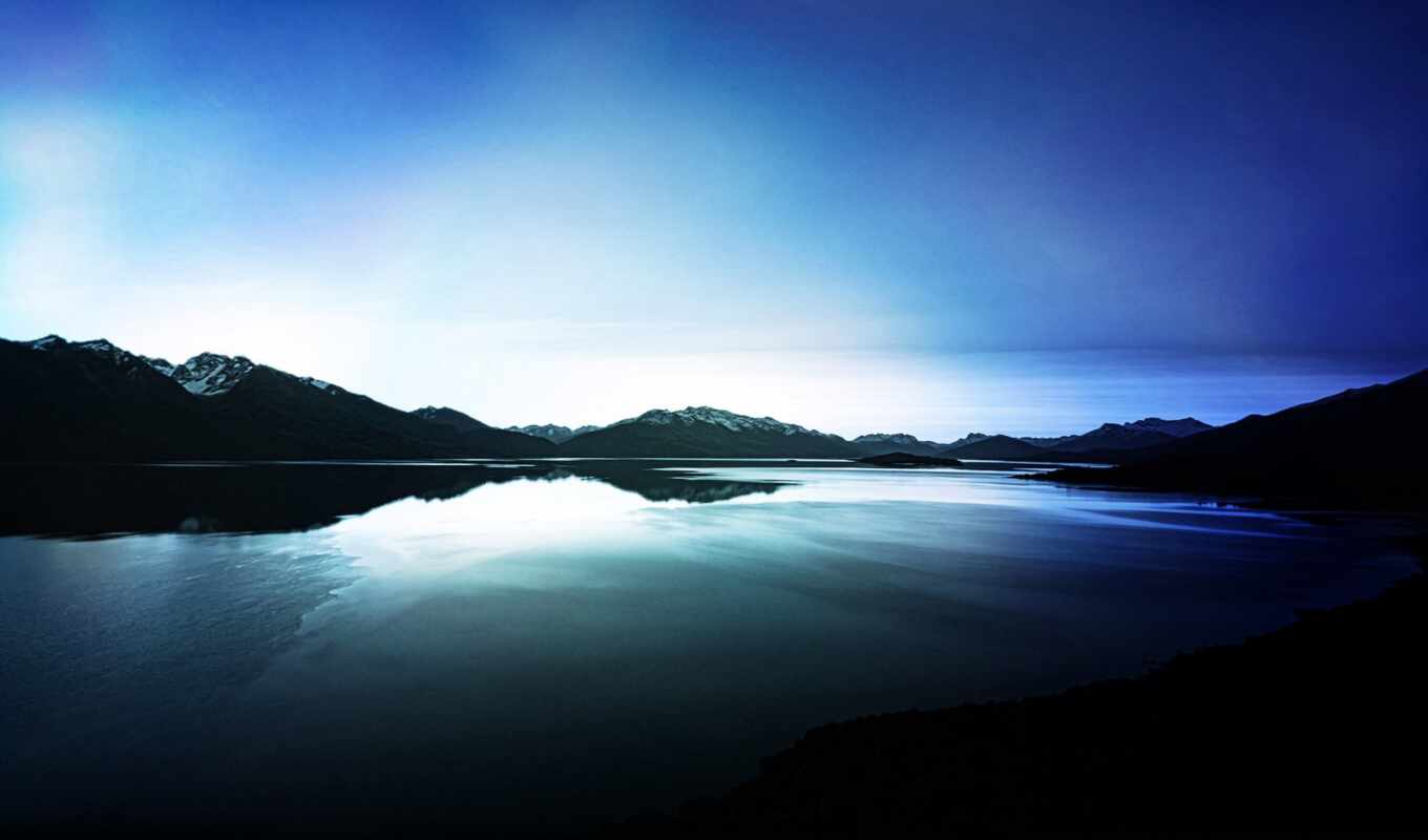 lake, view, dark