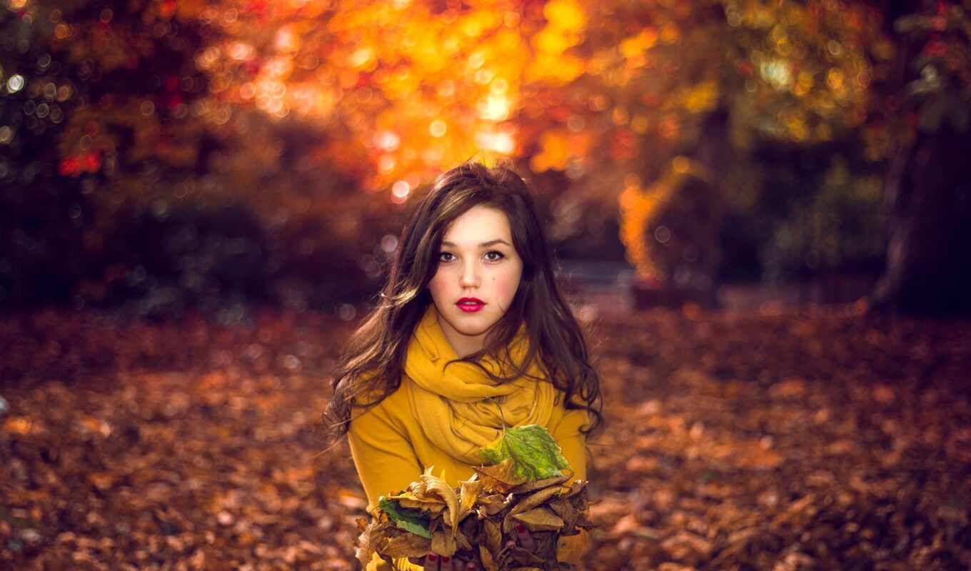 природа, девушка, лист, portrait, осень, flash