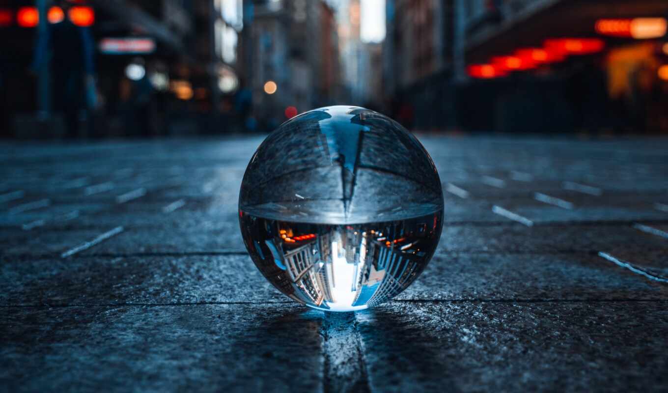 city, crystal, ball, reflection, sphere