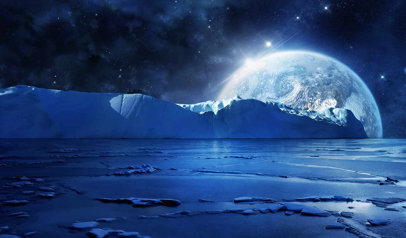 картинку, картинка, лед, ночь, вода, море, луна, льдины, льды