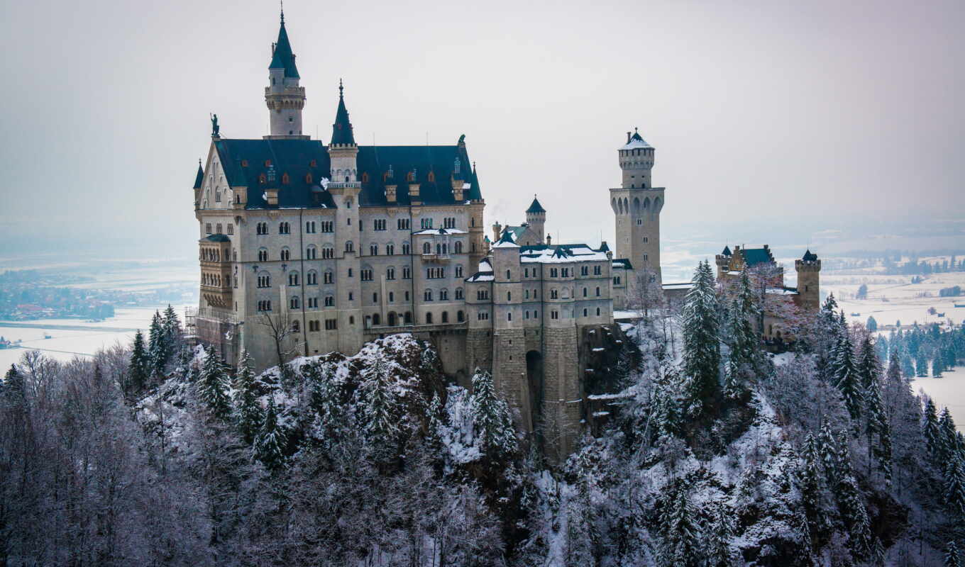 снег, германия, castle, pin, нойшванштайн, бавария, desde, bus