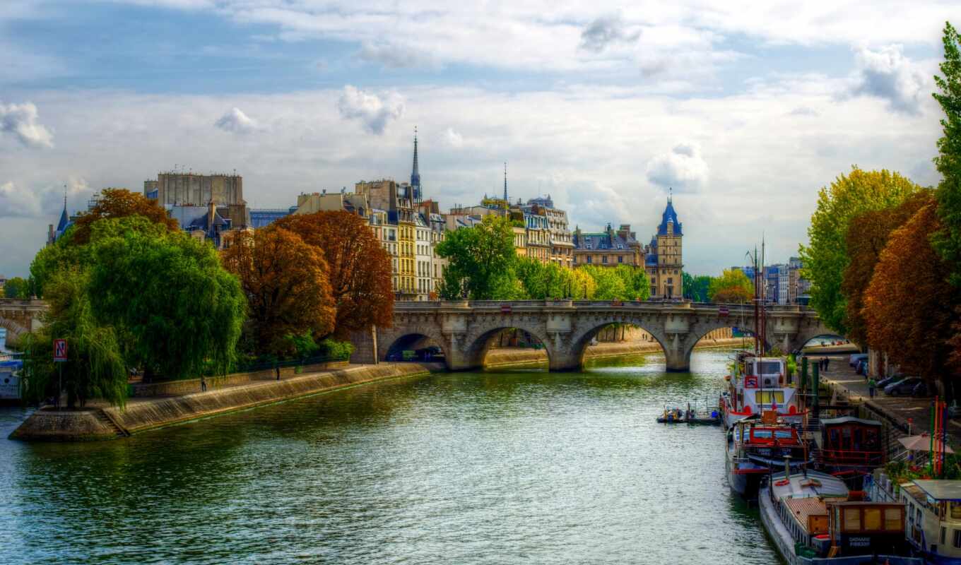 Bridge, France, Paris, river, riverboat