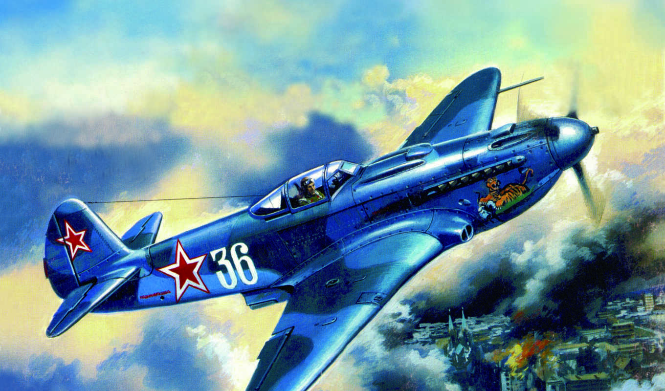 drawing, огонь, plane, soviet, военный, небо