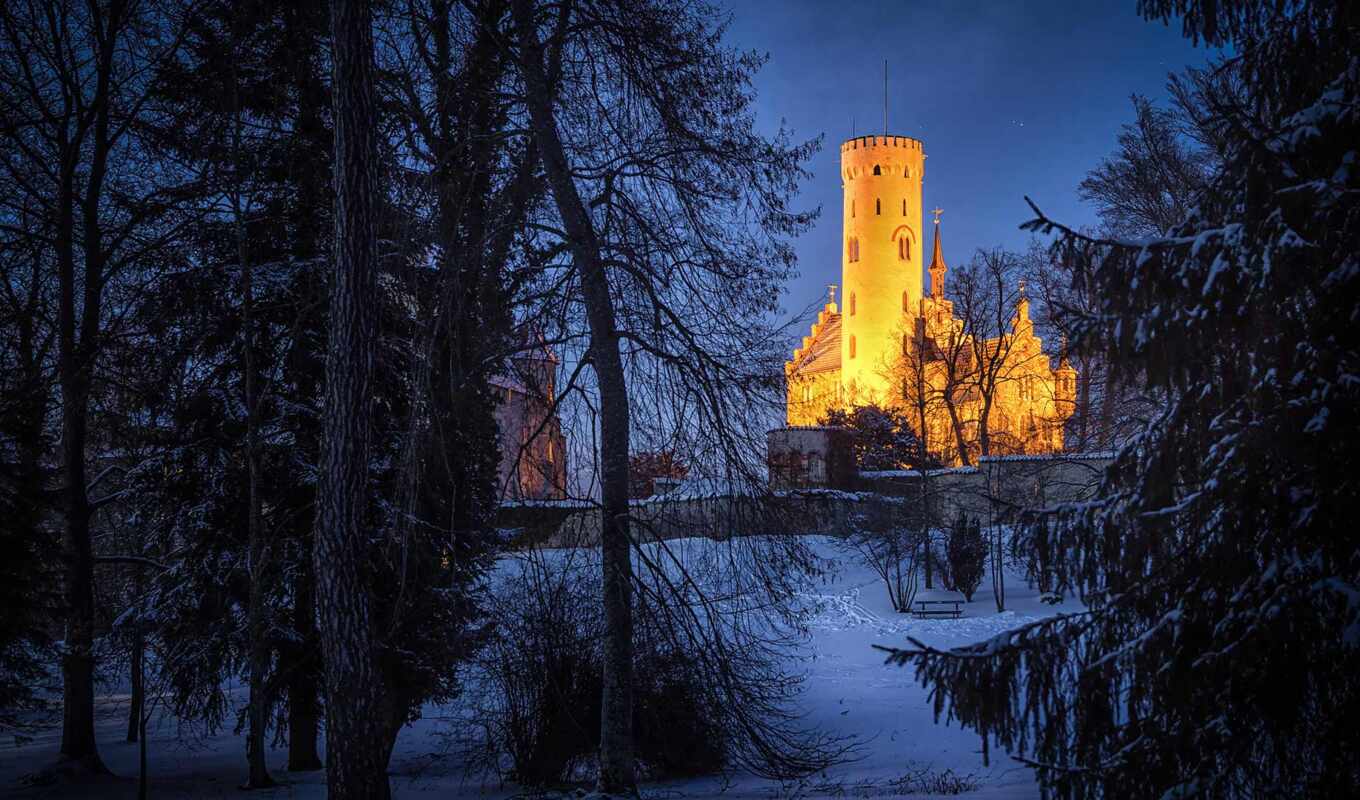 night, winter, baden, castle