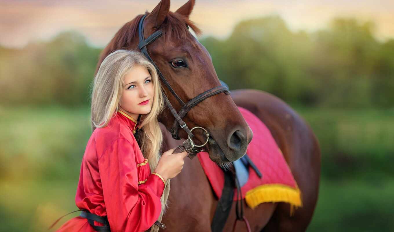 девушка, лошадь, stand