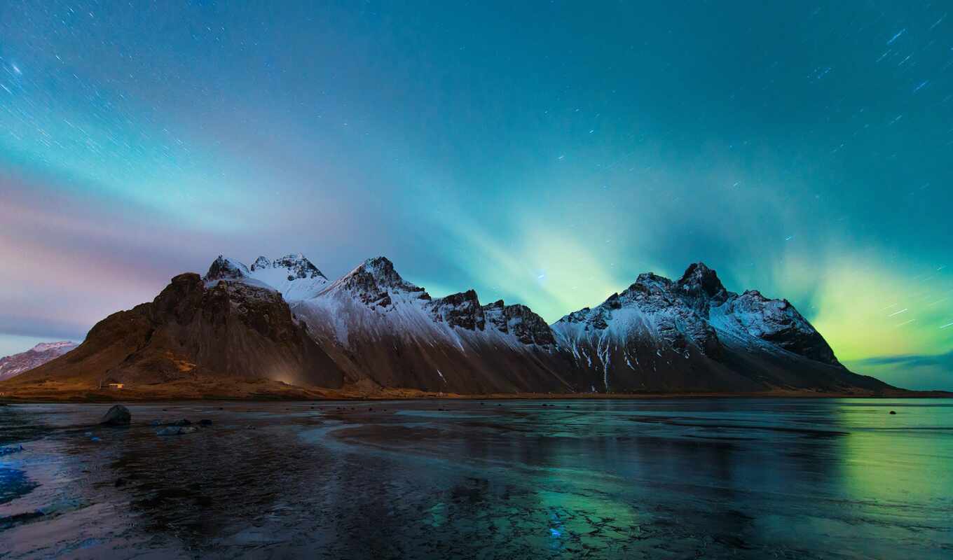 небо, ночь, гора, iceland