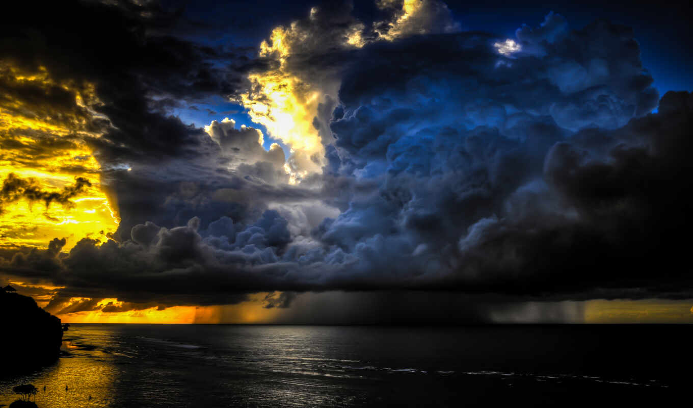 sky, the storm, sea, ocean, dark, clouds