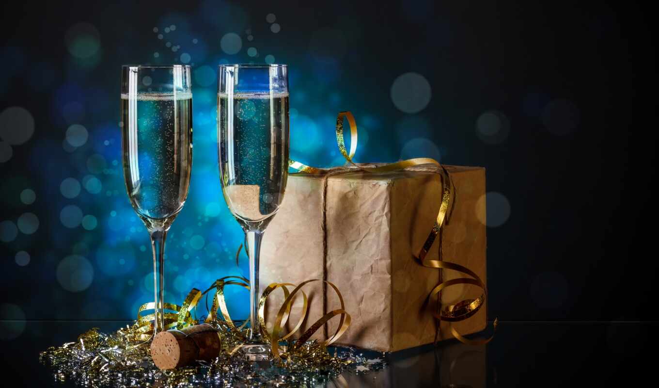 new, год, праздник, шампанское, мишура, бокалы, сток, шампанским