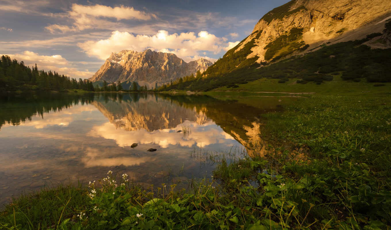 lake, nature, sunset, mountain, landscape, cloud, scenery, reflection, reflect