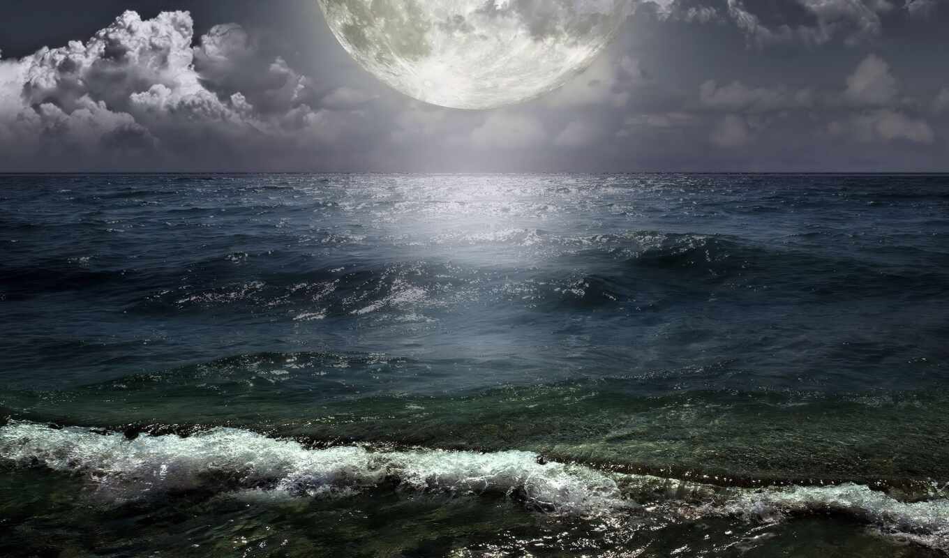 фото, луна, water, море, отражение, moonlight