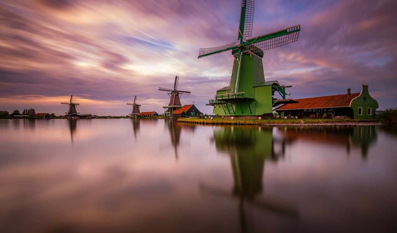 flowers, Netherlands, reflection, museum, windmill