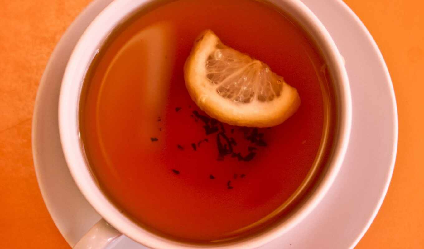 лимон, оранжевый, чашка, чай
