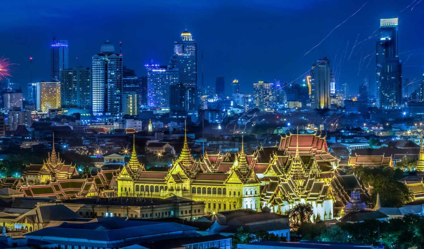 picture, city, night, bangkok, megapolis, skyscraper, thai