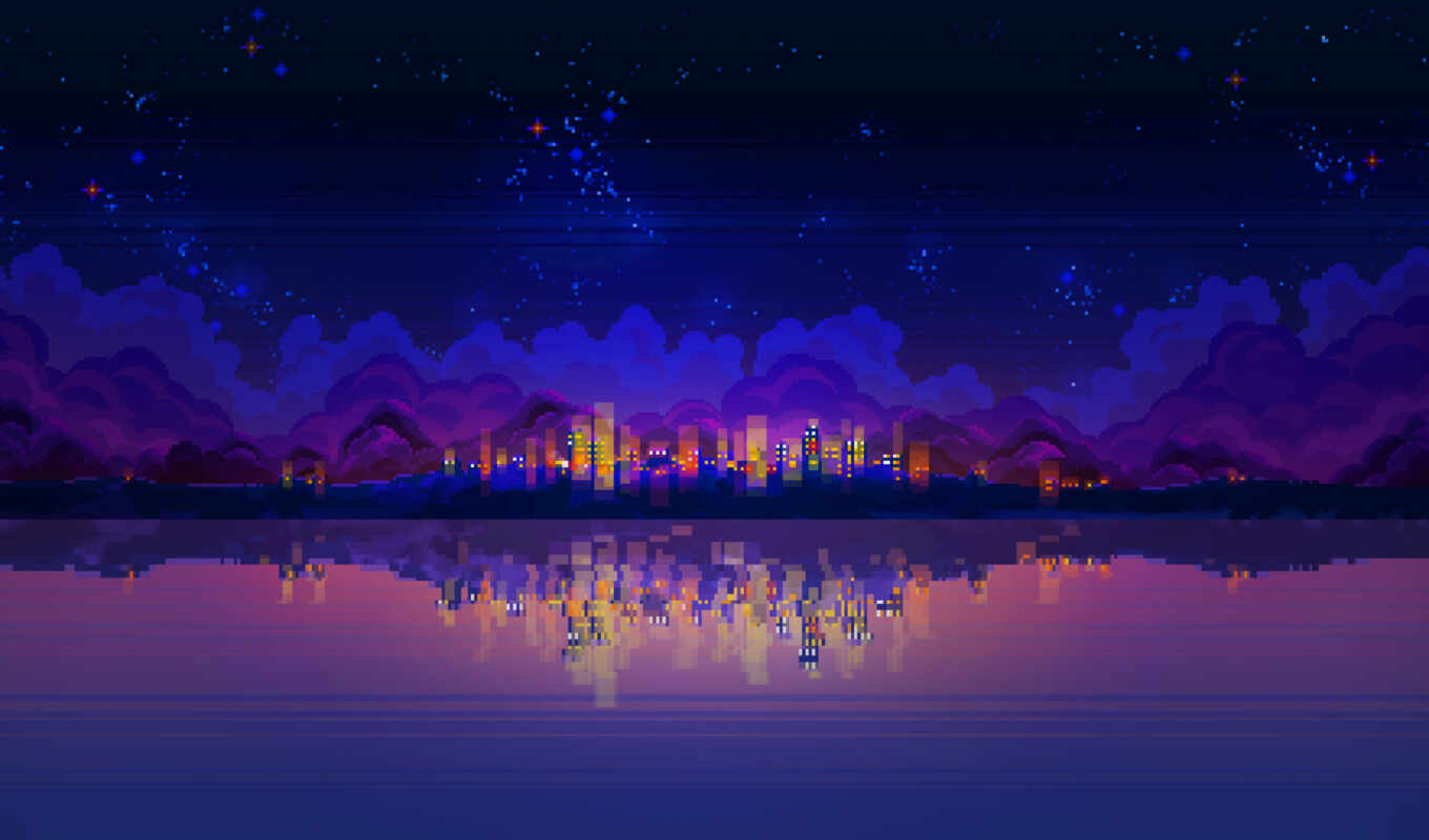 ночь, landscape, den, pixelart