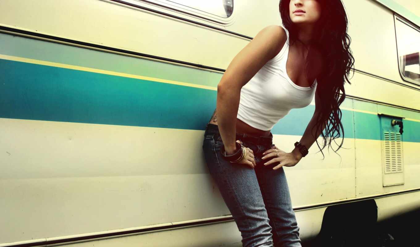 девушка, стиль, brunette, рубашка, джинсы, wagon, devushki, 