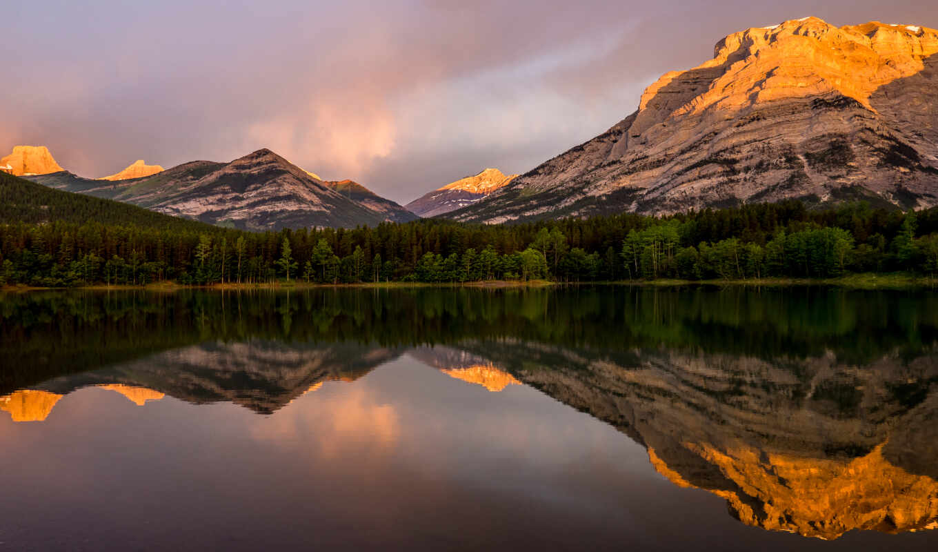 lake, russian, Canada, sunrise, reflection, kananaskis