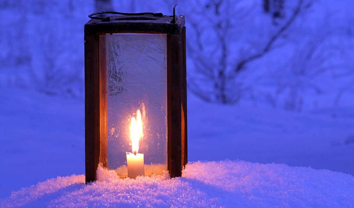 night, snow, winter, candle