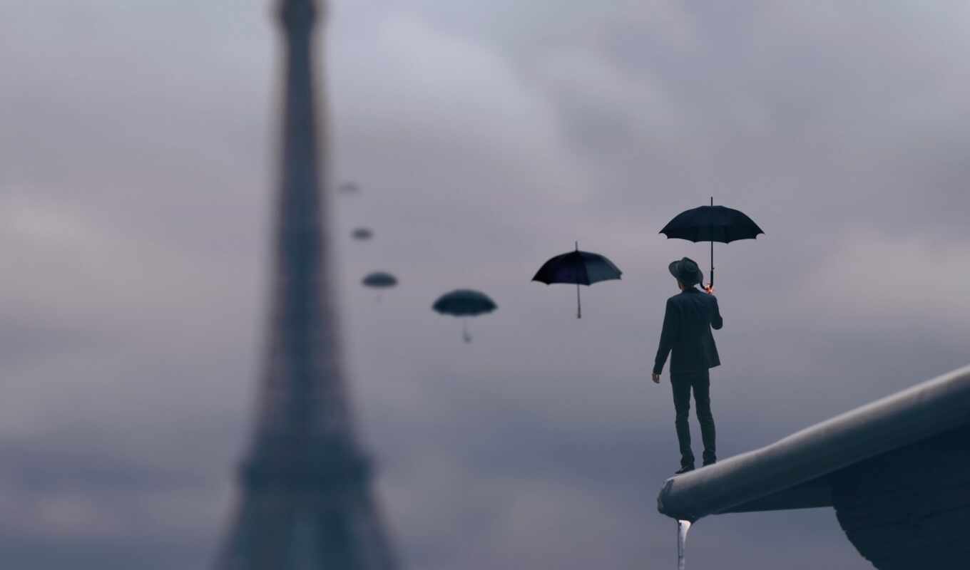 мужчина, дождь, зонтик