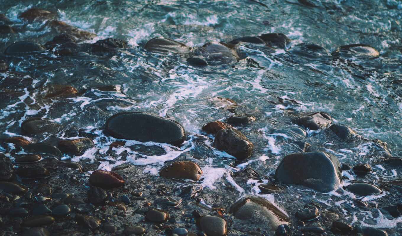 beach, pebbles, wave