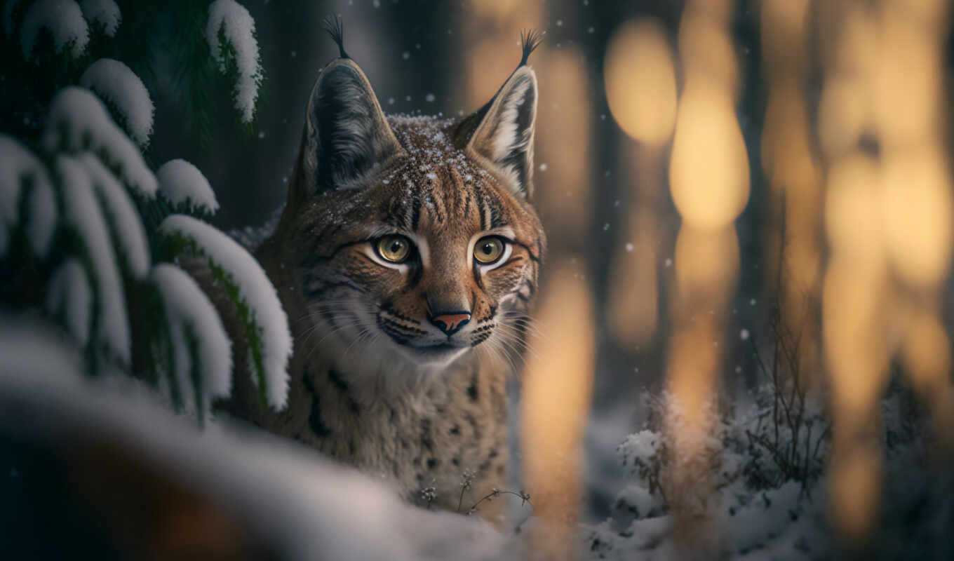 art, snow, winter, animal, lynx, ah, eurasian, fore